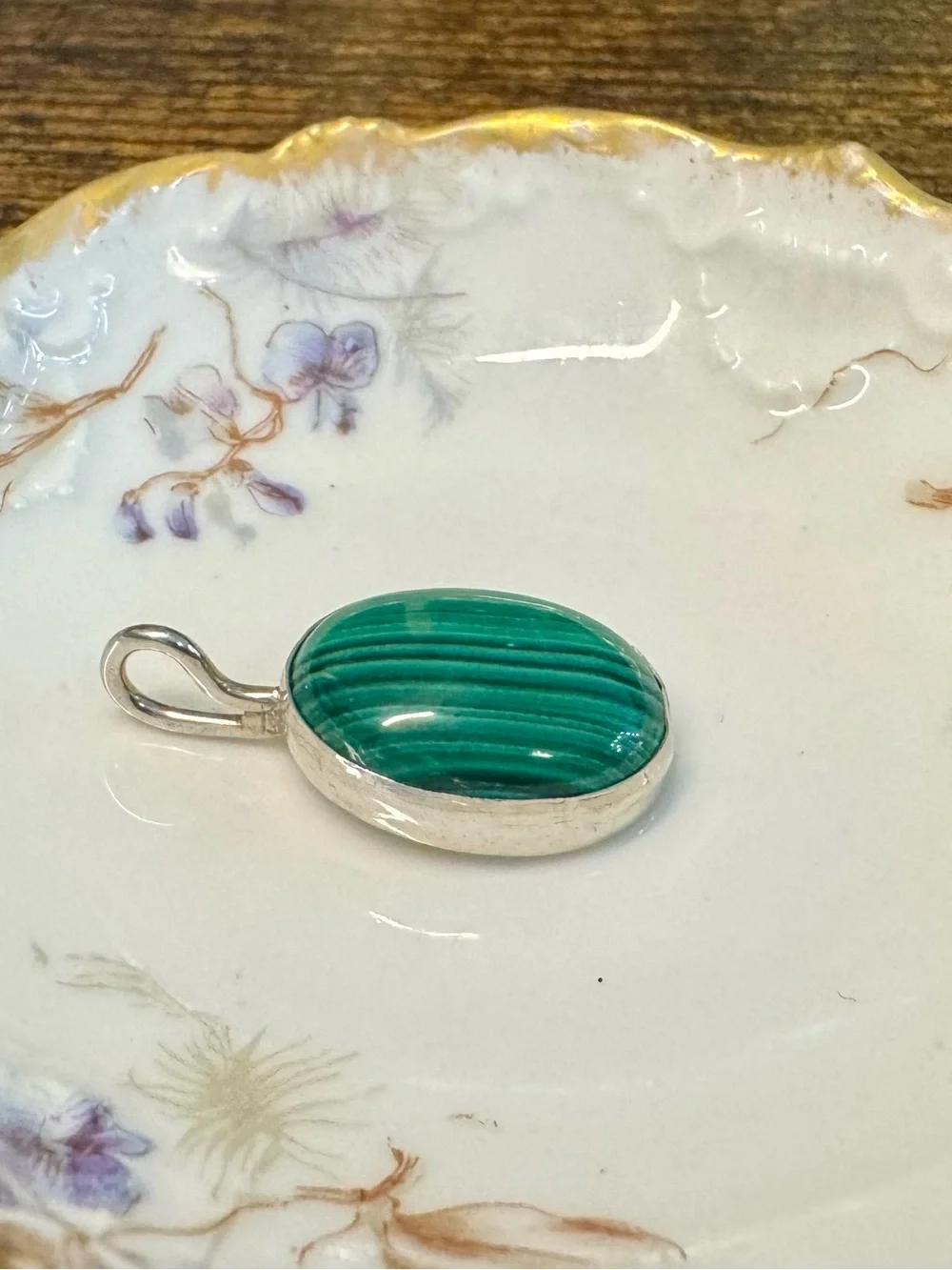 Vintage Sterling Silver Malachite Pendant